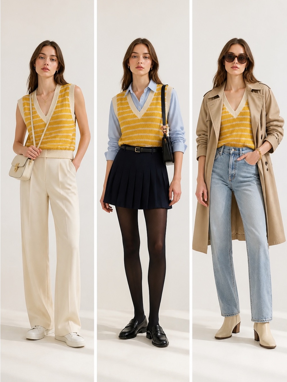 Zara Yellow and Cream Striped Knit Vest